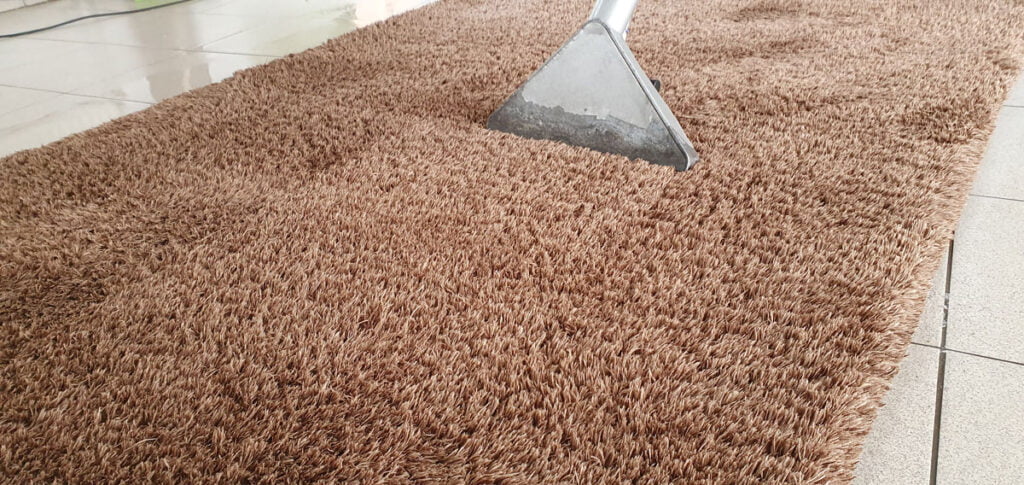 Odkurzanie miękkiego brązowego dywanu