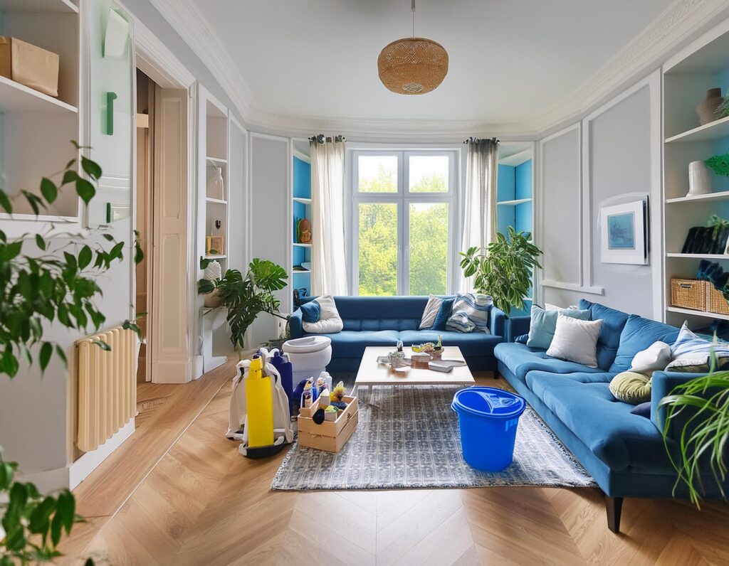 Wnętrze mieszkania w trakcie sprzątania.